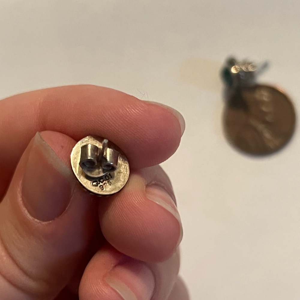 “Malachite” Stud Earrings Vintage Mexican Sterling Silver 925 - Picture 3 of 3